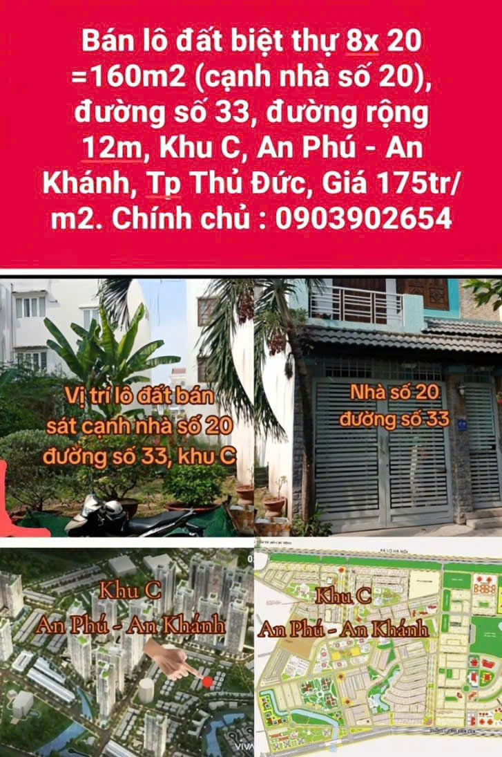 Bán đất đường số 33 KĐT mới An Phú An Khánh Q2, TP Thủ Đức. 160m2 giá chỉ 175tr/m2. - Ảnh chính