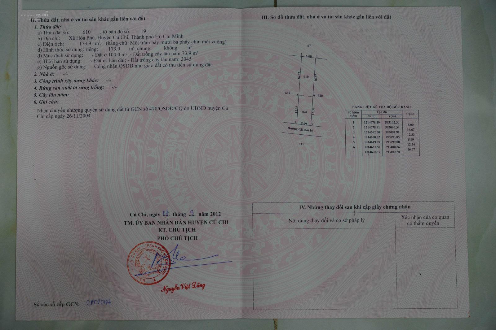 CHÍNH CHỦ BÁN 173M2 ĐẤT MẶT TIỀN SẴN SỔ TẠI HÒA PHÚ-CỦ CHI - Ảnh 1
