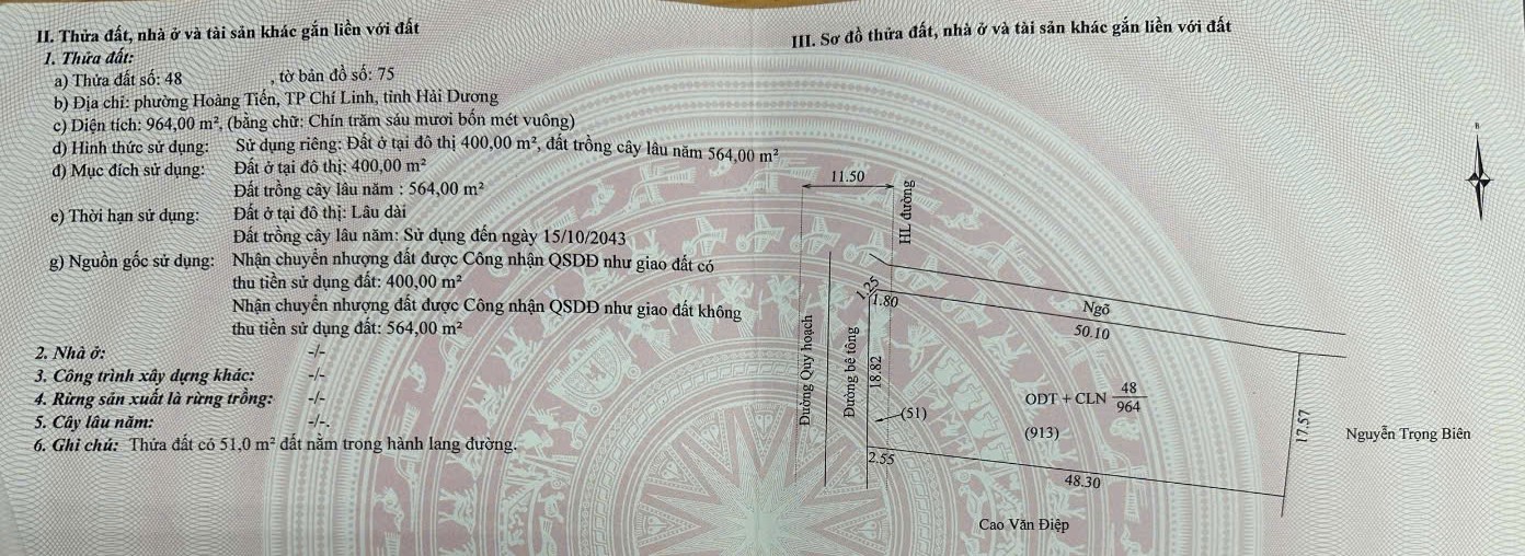 Cần bán 964m2 đất tại kdc Tân Tiến, P. Hoàng Tiến, TP. Chí Linh, Hải Dương. - Ảnh chính
