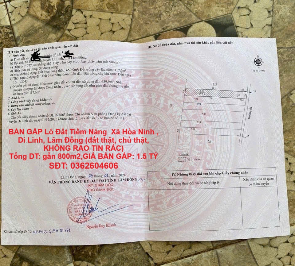 BÁN GẤP Lô Đất Tiềm Năng  Xã Hòa Ninh , Di Linh, Lâm Đồng (đất thật, chủ thật, KHÔNG RAO TIN RÁC) - Ảnh chính
