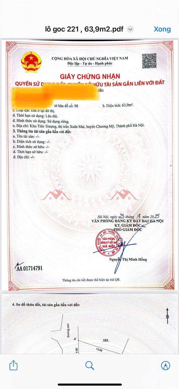 CHÍNH CHỦ BÁN LÔ ĐẤT 63,9M TẠI TT XUÂN MAI-CHƯƠNG MỸ-HÀ NỘI - Ảnh 3