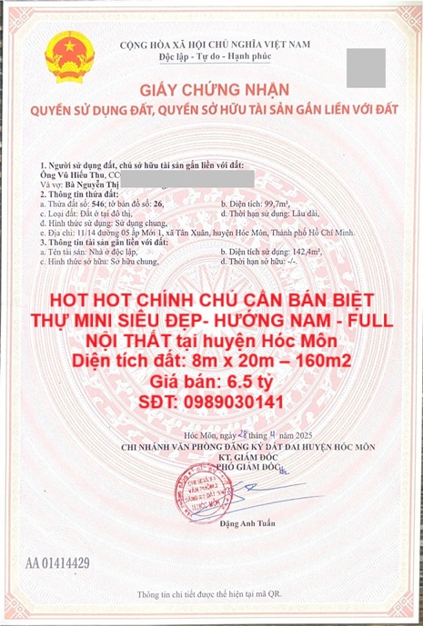 HOT HOT CHÍNH CHỦ CẦN BÁN BIỆT THỰ MINI SIÊU ĐẸP- HƯỚNG NAM - FULL NỘI THẤT tại huyện Hóc Môn - Ảnh chính