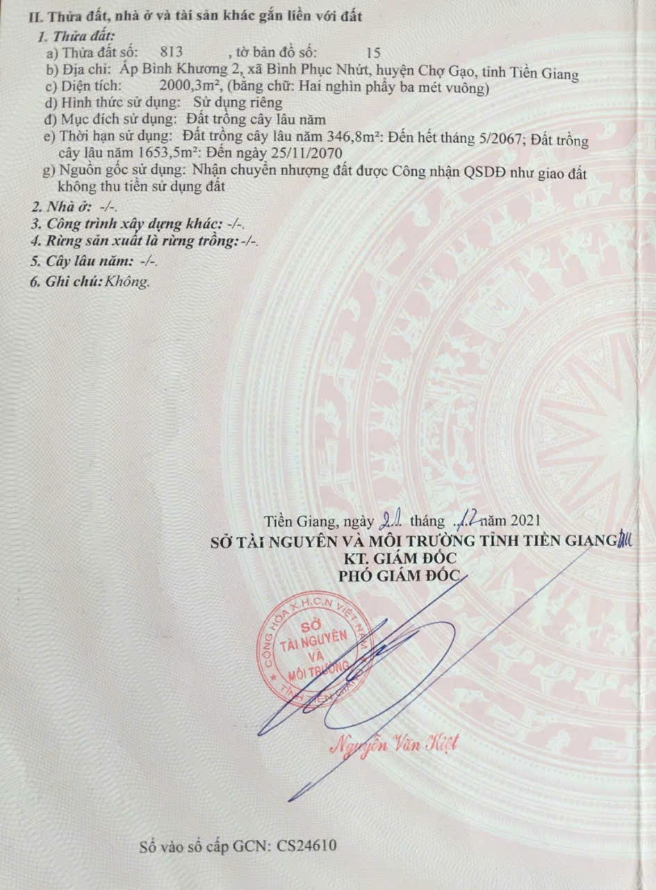 ĐẤT ĐẸP - ĐẦU TƯ SINH LỜI - Chính Chủ Cần Bán Đất Xã Bình Phục Nhứt, Chợ Gạo, Tiền Giang - Ảnh chính