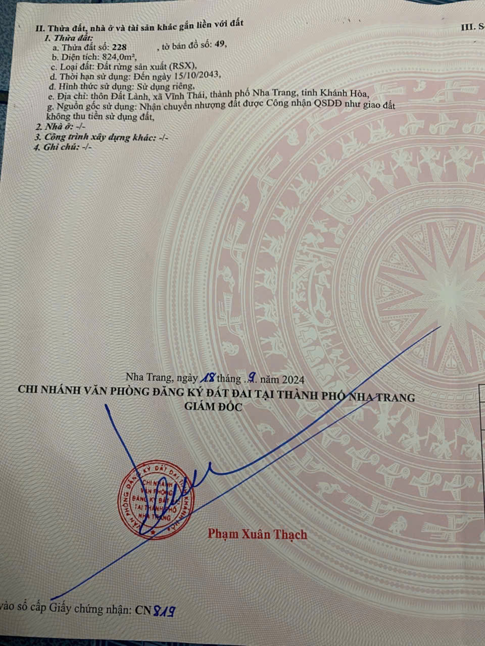 BÁN LÔ ĐẤT MẶT TIỀN ĐƯỜNG PHONG CHÂU – VỊ TRÍ ĐẸP, GIÁ TỐT - Dt 824m2 - Giá bán 5ty36trieu - Liên - Ảnh 3