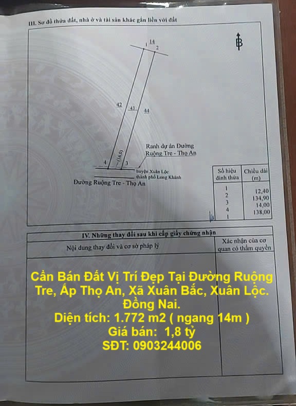 Cần Bán Đất Vị Trí Đẹp Tại Đường Ruộng Tre, Ấp Thọ An, Xã Xuân Bắc, Xuân Lộc. Đồng Nai. - Ảnh chính