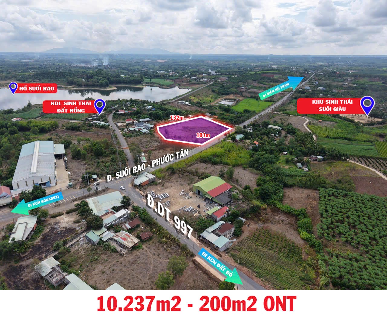 Góc 2MT dài 232m gần ngã 4 Đất Rồng Suối Rao DT 10237 m2 giá 2.1tr/m2 - Ảnh chính