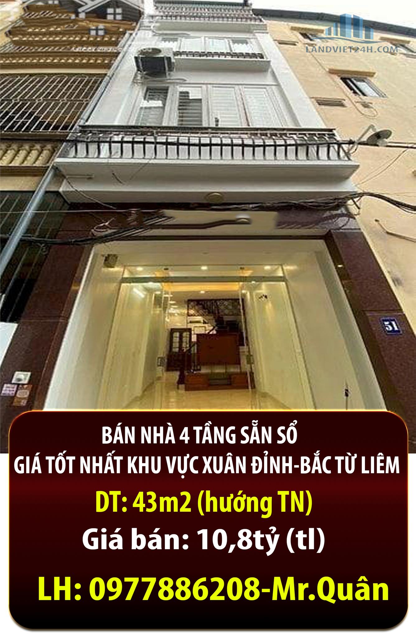 CHÍNH CHỦ BÁN NHÀ 4 TẦNG SẴN SỔ GIÁ TỐT NHẤT KHU VỰC XUÂN ĐỈNH-BẮC TỪ LIÊM - Ảnh chính