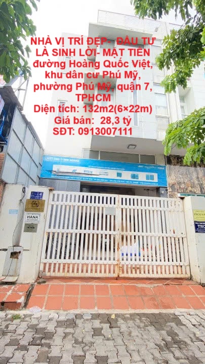 NHÀ VỊ TRÍ ĐẸP-  ĐẦU TƯ LÀ SINH LỜI- MẶT TIỀN  HOÀNG QUỐC VIỆT, Khu Phú Mỹ Hưng, q7, TPHCM - Ảnh chính