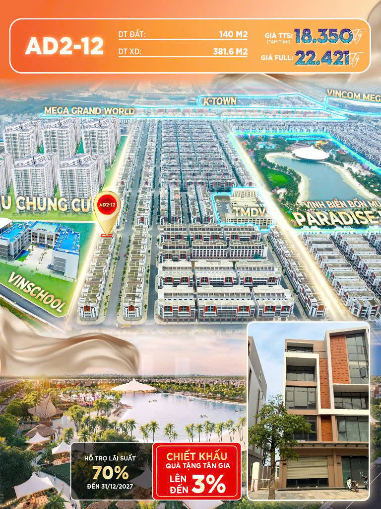 Shophouse AD2-12 với thiết kế độc đáo, 2 mặt tiền thoáng đãng<br>vinhomes ocean park 2 - Ảnh chính