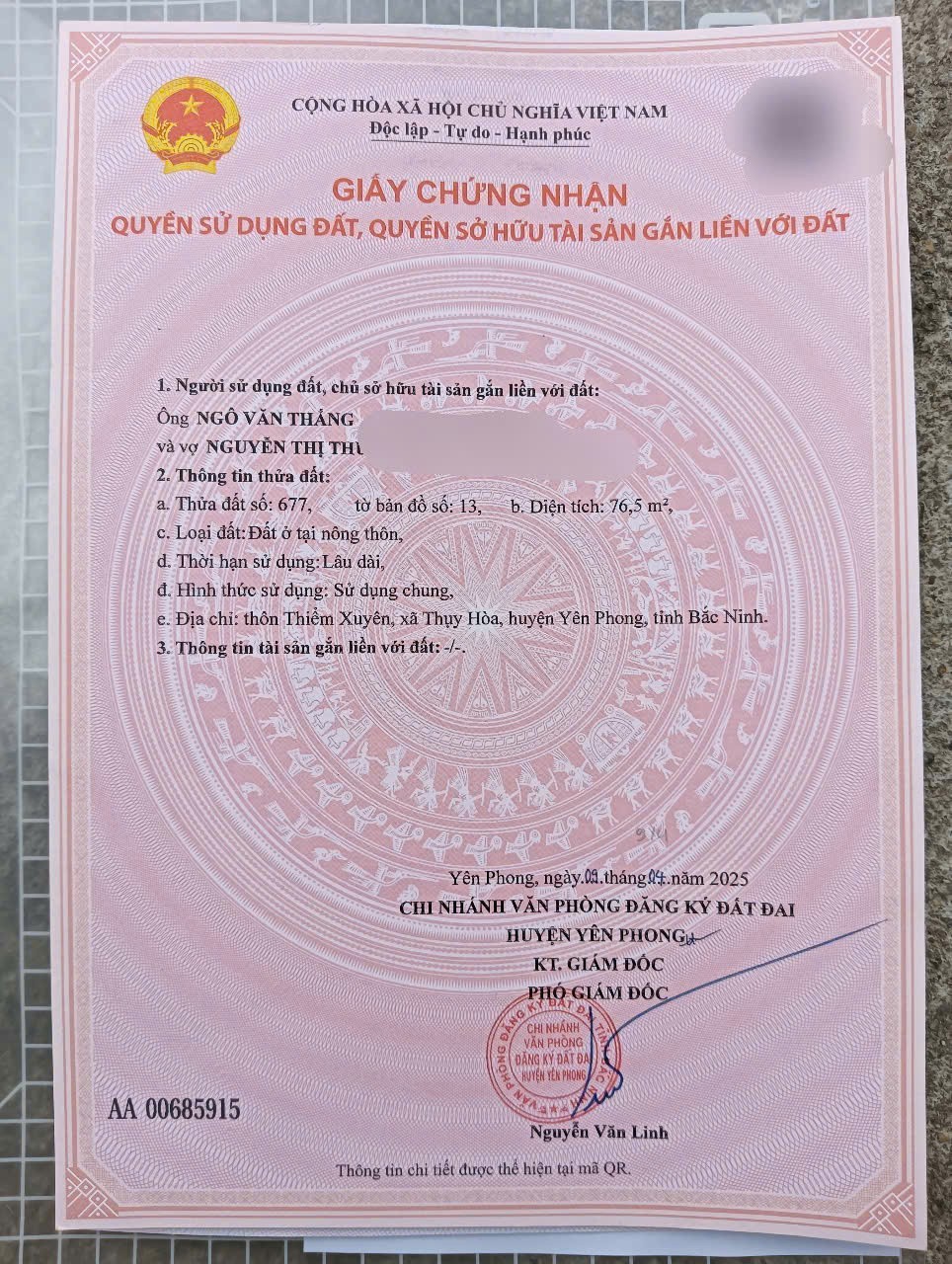 CHÍNH CHỦ Cần Bán Lô Đất Đẹp - Giá Tốt Gần Bìa Làng Tại Thụy Hòa, Yên Phong, Bắc Ninh - Ảnh 1
