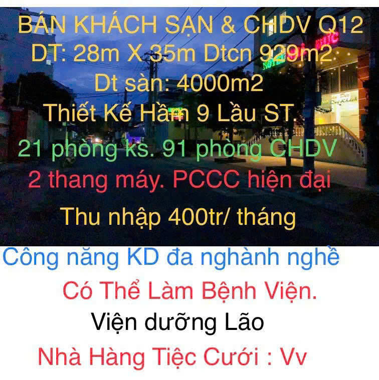 BÁN TÒA CHDV 1000M2 NGUYỄN VĂN QUÁ, Q12 – THU NHẬP 400TR/THÁNG - Ảnh chính