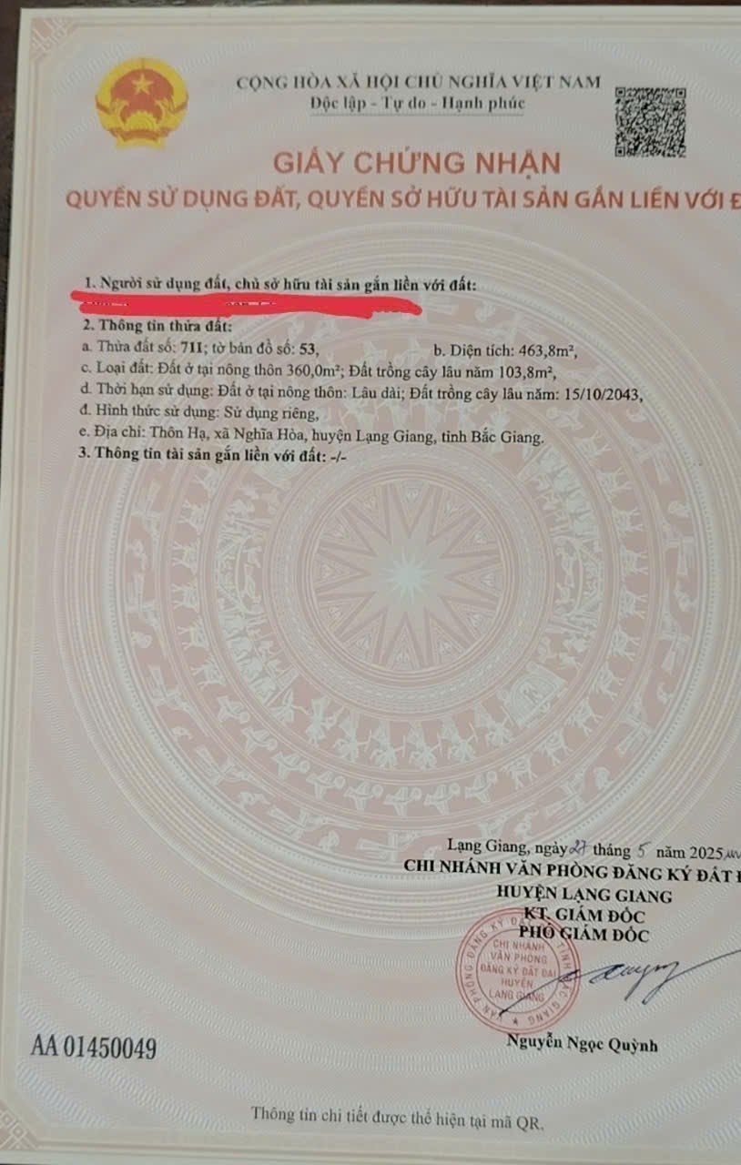 Chính chủ cần bán Nhanh Lô Đất 3 Mặt tiền Tại Thôn Hạ, Nghĩa Hòa, Lạng Giang, Bắc Giang. - Ảnh 1