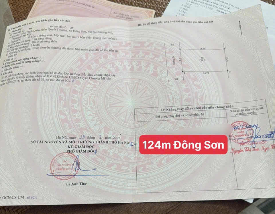 CHÍNH CHỦ BÁN LÔ ĐẤT 124M TẠI ĐÔNG SƠN-CHƯƠNG MỸ-HÀ NỘI - Ảnh 3