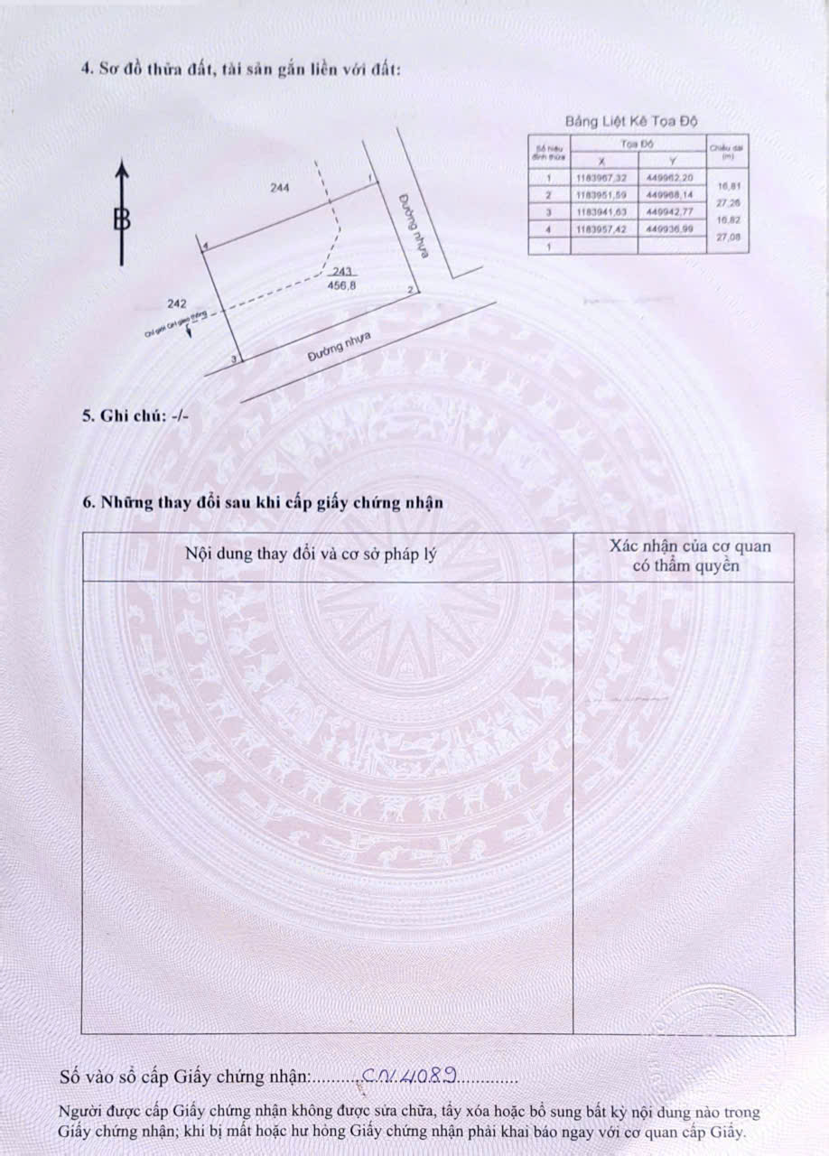 Lô góc ngã 4 tiềm năng 456m2 có 80 ONT, đường liên thông, dân cư hiện hữu giá tốt - Ảnh 1