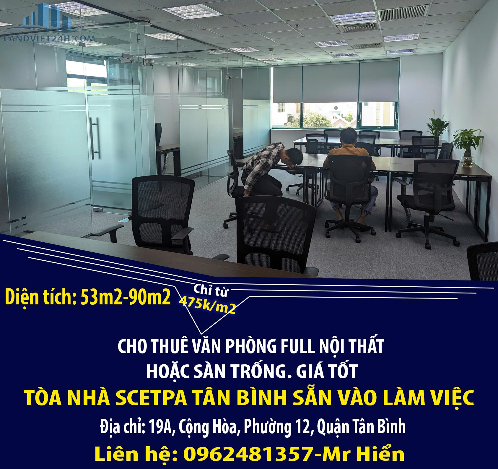 CHO THUÊ VĂN PHÒNG FULL NỘI THẤT HOẶC SÀN TRỐNG-TÒA NHÀ SCETPA TÂN BÌNH - Ảnh chính