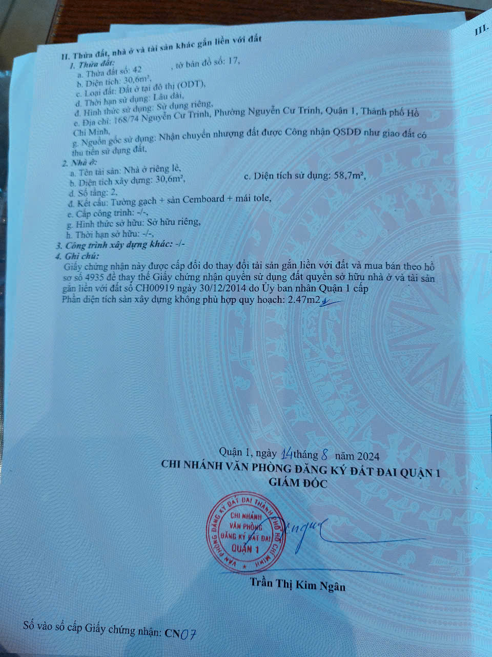 CHÍNH CHỦ CẦN BÁN NHÀ 168/74 PHƯỜNG NGUYỄN CƯ TRINH -QUẬN 1 -TPHCM - Ảnh 3