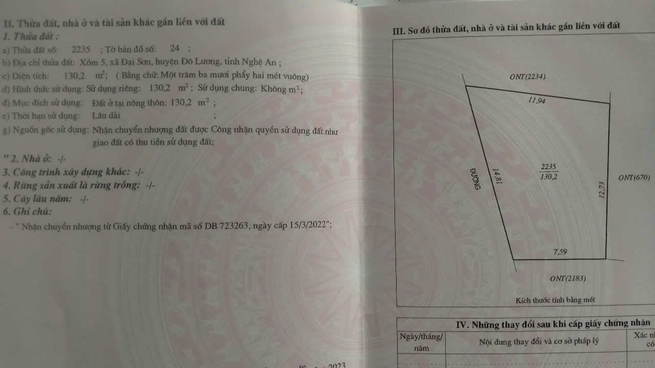 Cần bán 130m2 đất,oto 4 chỗ vào tận đất, giá rẻ bao sang tên tại Đại Sơn, Đô Lương,Nghệ An - Ảnh 3