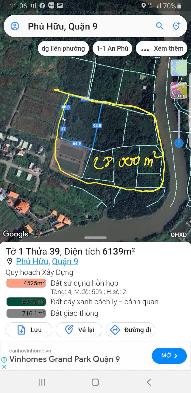Bán Lô đất lớn tại mặt tiền sông rạch chiếc  và dg nội bộ Bưng Ông Thoàn, Phú Hữu, Q.9 TP Thủ Đức. - Ảnh chính