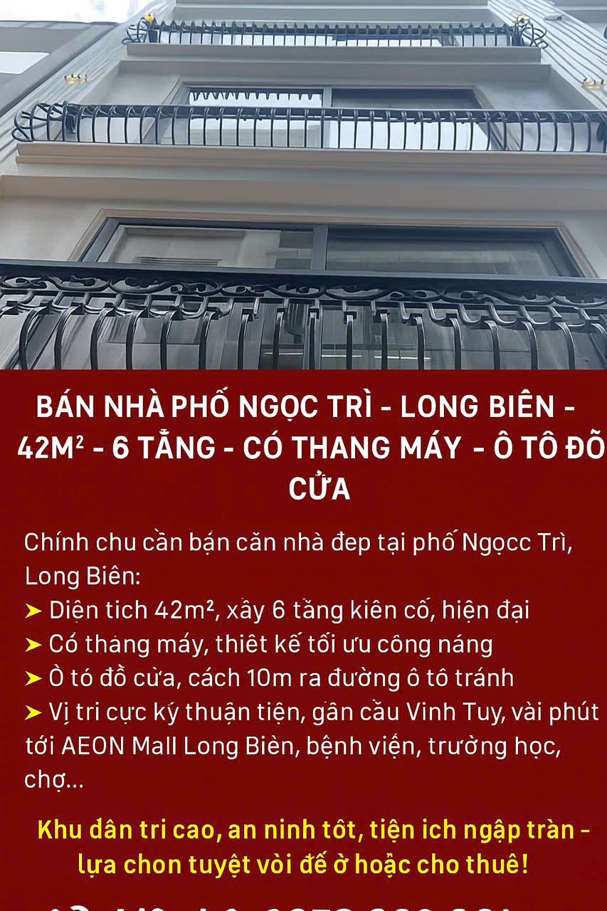 BÁN NHÀ PHỐ NGỌC TRÌ - LONG BIÊN – 42M² – 6 TẦNG – CÓ THANG MÁY – Ô TÔ ĐỖ CỬA - Ảnh chính