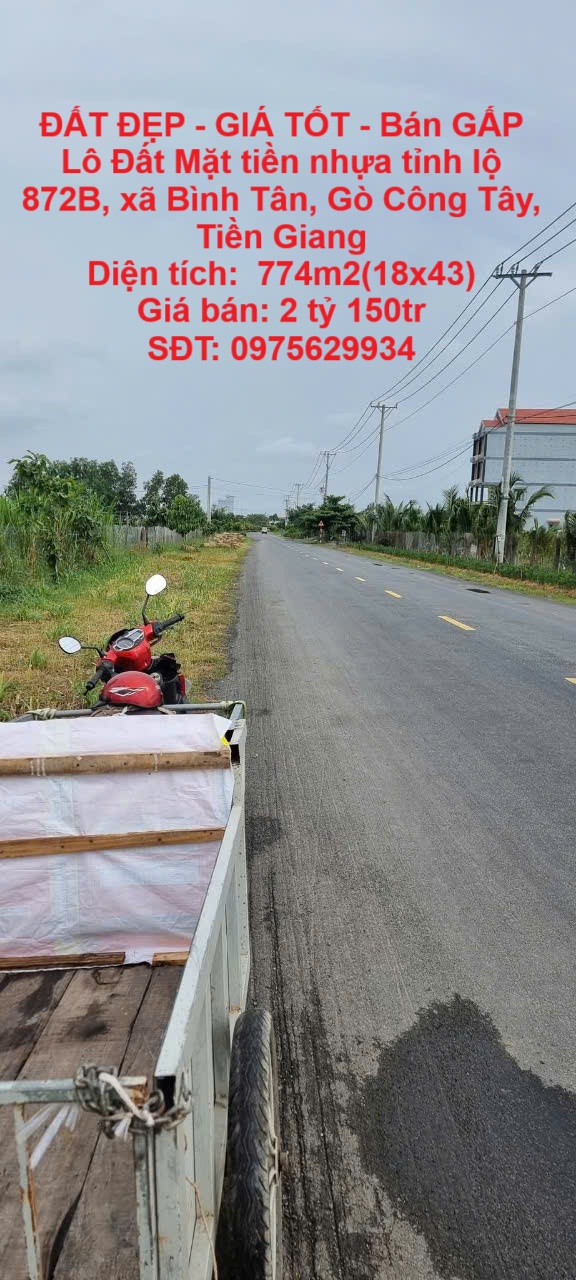 ĐẤT ĐẸP - GIÁ TỐT - Bán GẤP Lô Đất Mặt tiền nhựa tỉnh lộ 872B, xã Bình Tân, Gò Công Tây, Tiền Giang - Ảnh chính