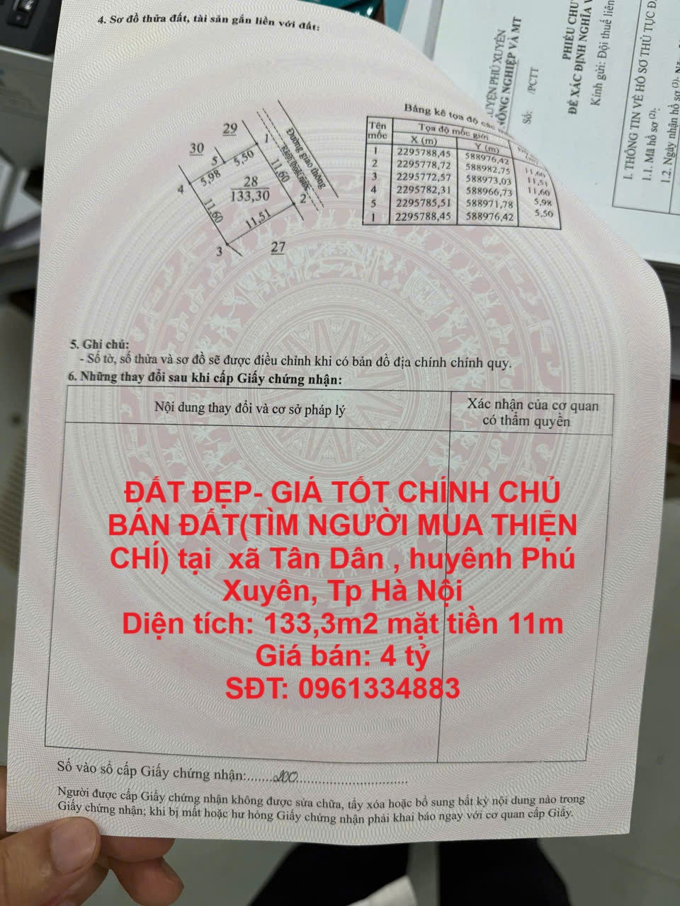 ĐẤT ĐẸP- GIÁ TỐT CHÍNH CHỦ BÁN ĐẤT(TÌM NGƯỜI MUA THIỆN CHÍ) tại huyện Phú Xuyên, Tp Hà Nội - Ảnh chính