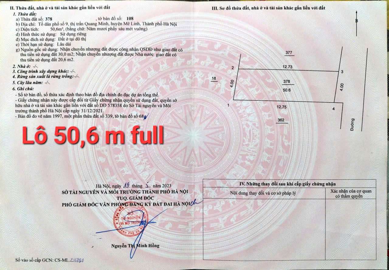HÀNG MỚI F0-50M FULL TC TỔ 10 TT QUANG MINH,GIÁ ĐẦU TƯ,VỊ TRÍ ĐẸP - Ảnh chính