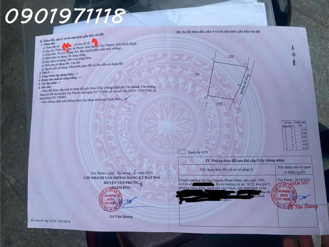 Chính Chủ Cần Bán Lô đất, Sổ Hồng Ra Nhanh Chóng tại Xã Phước Sơn, Bình Định, Giá 600tr - Ảnh 1