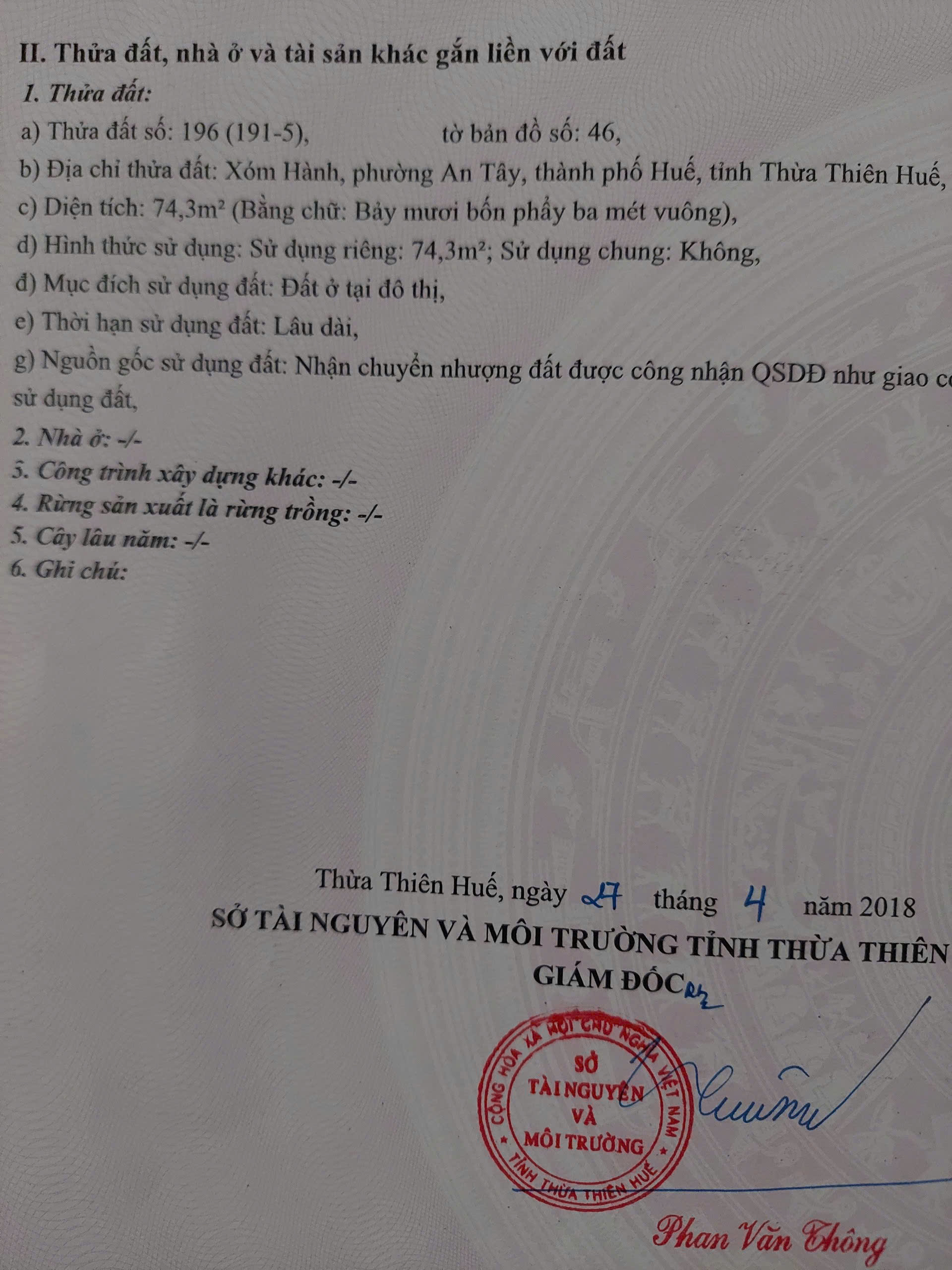 BÁN ĐẤT chính chủ diện tích 74m2 giá 1tỷ650 Đường Võ Văn Kiệt, Huế, - Ảnh 1