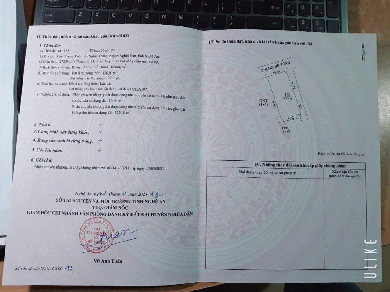 HOT HOT - CẦN BÁN LÔ ĐẤT TẠI xóm Trung Xuân , xã Nghĩa Trung Nghĩa Đàn , Nghệ An - Ảnh chính