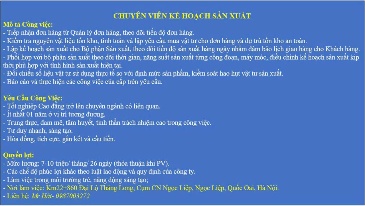 TUYỂN NHÂN SỰ ĐI LÀM NGAY TẠI CTY TNHH ĐỒNG ĐẠI HỮU - 0987003272 - Ảnh 1
