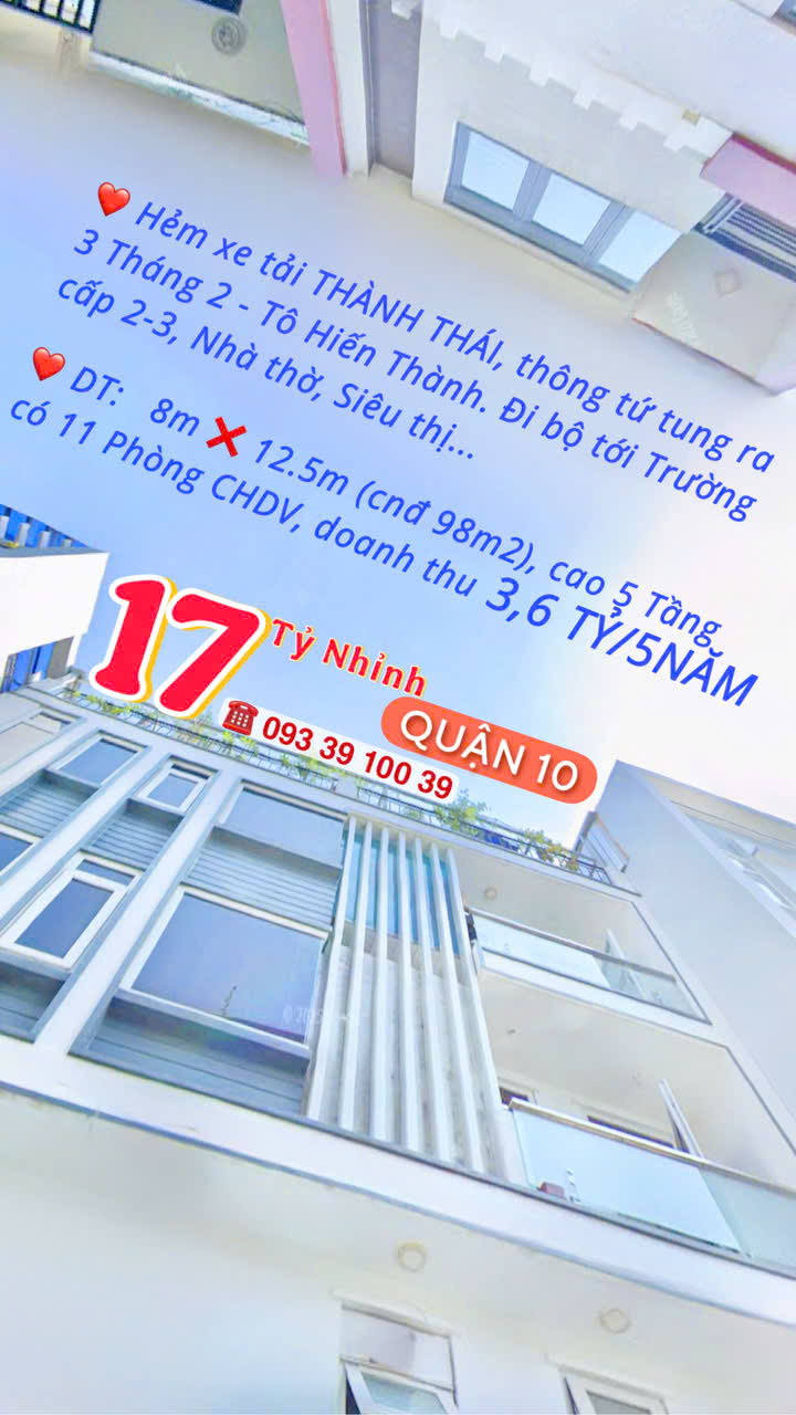 BÁN NHÀ Q10- HẺM XE TẢI THÀNH THÁI- NGANG 8M- CAO 5 TẦNG THU NHẬP 3.6 TỶ/5NĂM. Mr Vũ: 0933 910 039 - Ảnh 4