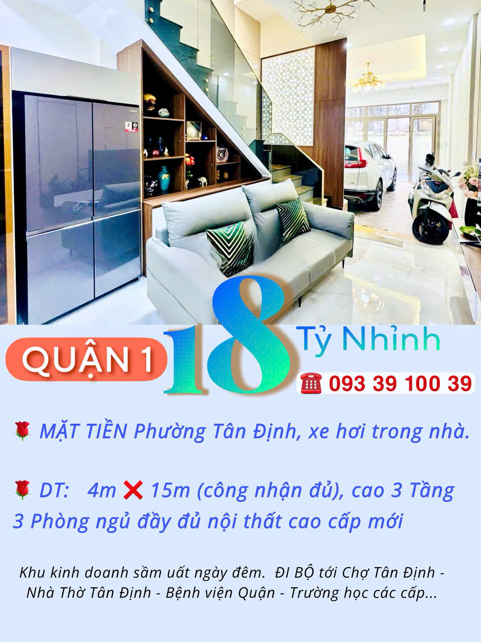 Nhà Quận 1- mặt tiền Phường Tân Định- xe hơi trong nhà 60m2 cao 3 Tầng NT sịn: 18 Tỷ. VŨ 0933910039 - Ảnh 4