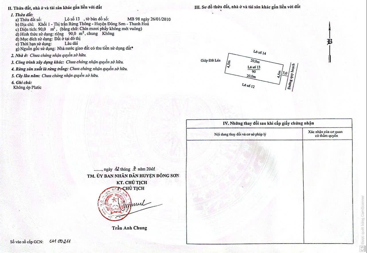 CHÍNH CHỦ CẦN BÁN LÔ ĐẤT Thổ Cư 2 Mặt Tiền Thị Trấn Rừng Thông, Huyện Đông Sơn, Thanh Hóa. - Ảnh chính