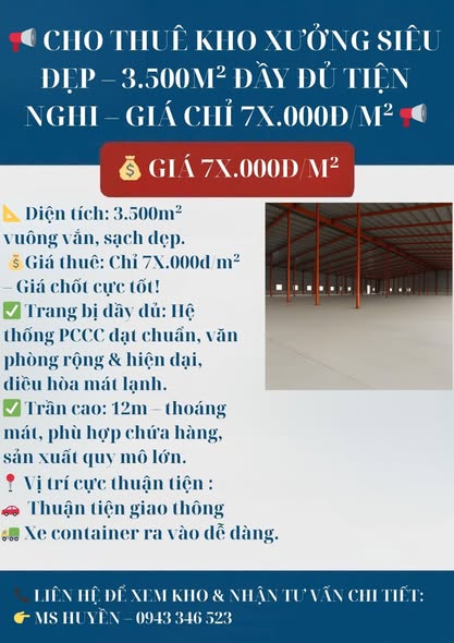 CHO THUÊ KHO XƯỞNG SIÊU ĐẸP – 3.500M² – ĐẦY ĐỦ TIỆN NGHI TẠI THANH TRÌ – GIÁ CHỈ 7X.000Đ/M² - Ảnh chính