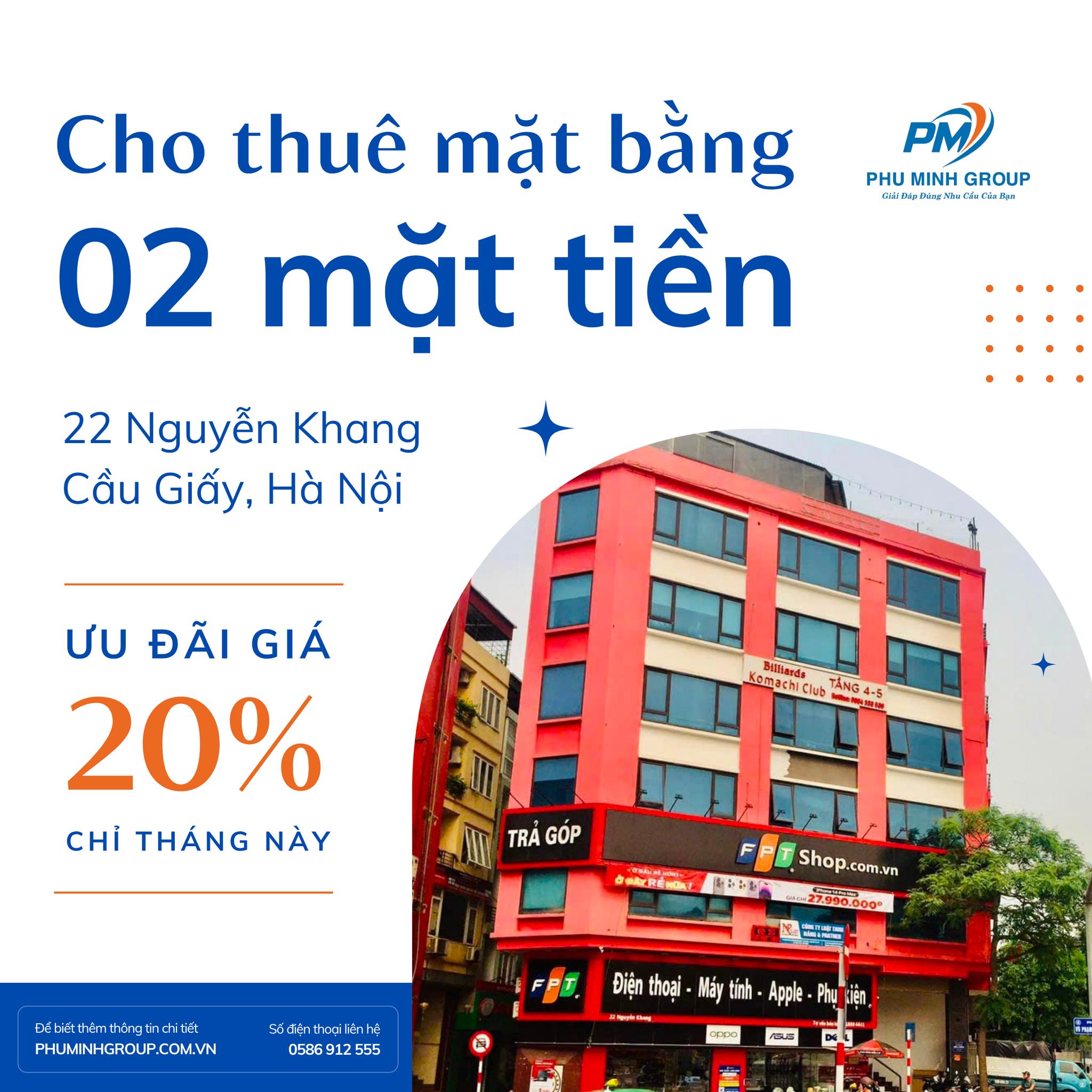 CHO THUÊ VĂN PHÒNG – MẶT BẰNG TẠI 22 NGUYỄN KHANG, LÔ GÓC 2 MẶT TIỀN SẦM UẤT - Ảnh 1
