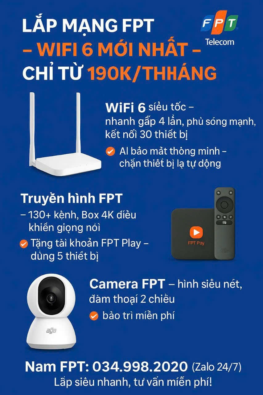 Chuyên Nhận LẮP MẠNG FPT – WIFI 6 MỚI NHẤT – CAMERA CHUẨN QUỐC TẾ - CHỈ 180K/THÁNG - Ảnh 2