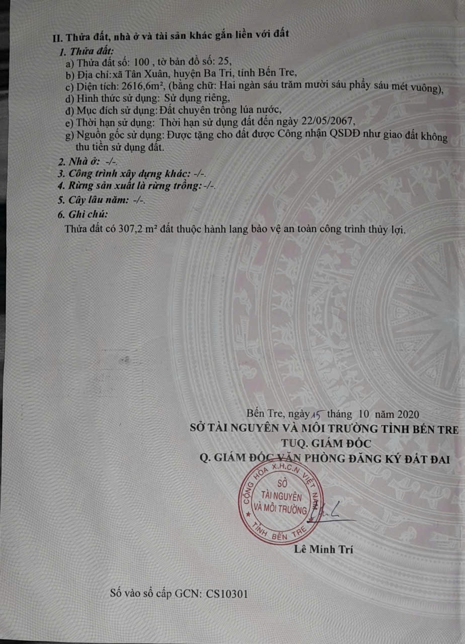 CHÍNH CHỦ Cần Tiền Bán Gấp thửa ruộng theo sổ Tại Tân Xuân, Ba Tri, Bến Tre  (cũ) - Ảnh 2