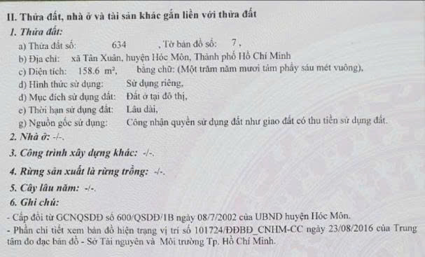 CHÍNH CHỦ CẦN BÁN ĐẤT TÂN XUÂN 3, HÓC MÔN, HỒ CHÍ MINH - Ảnh chính