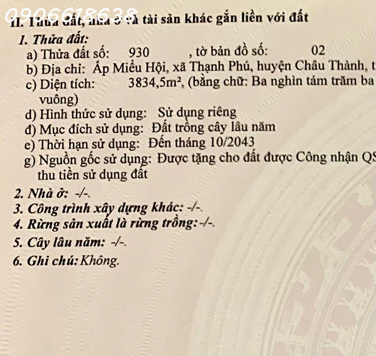 Bán đất CLN 3834m2 ở Ấp Miễu Hội, Xã Thạnh Phú, Châu Thành, Tiền Giang, 5,9 tỷ - Ảnh 1