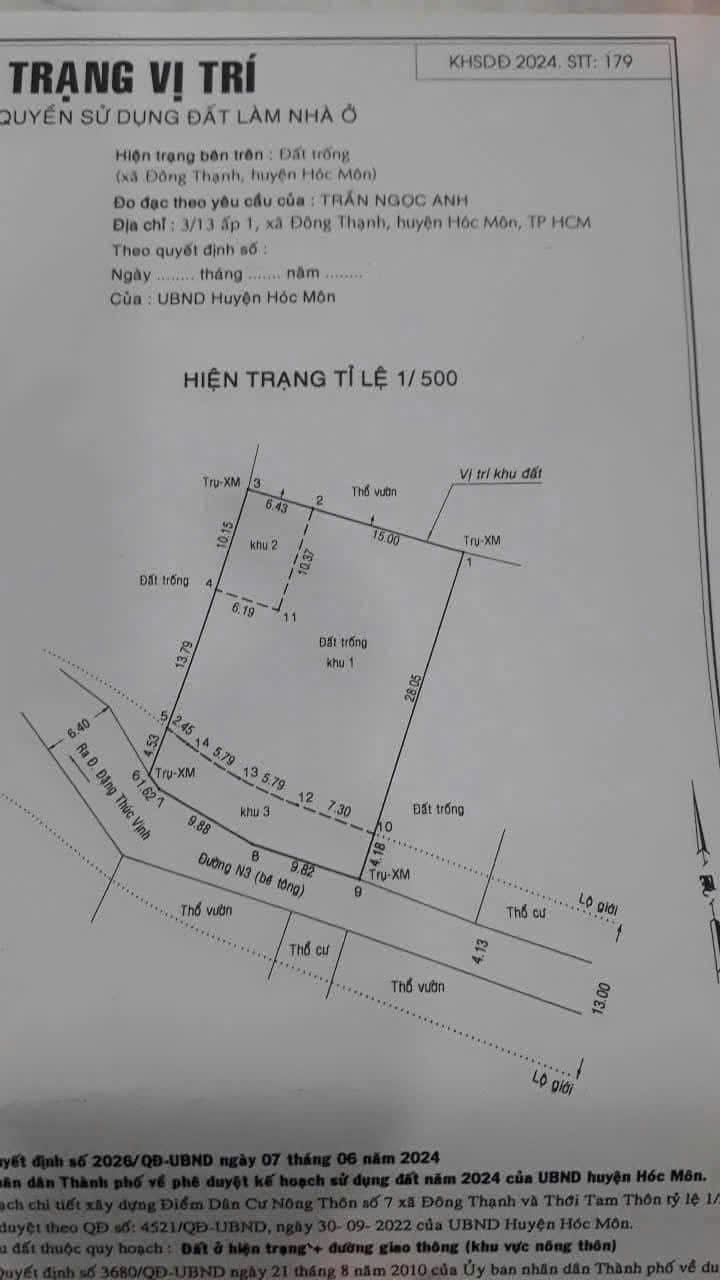 BÁN ĐẤT ĐẸP – 1 SẸC ĐƯỜNG ĐẶNG THÚC VỊNH – ĐÔNG THẠNH, HÓC MÔN – GIÁ CHỈ 14.3 TỶ TL - Ảnh chính
