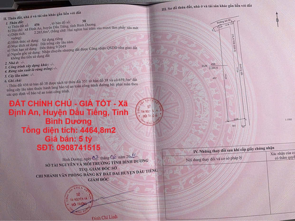 ĐẤT CHÍNH CHỦ - GIÁ TỐT - Xã Định An, Huyện Dầu Tiếng, Tỉnh Bình Dương - Ảnh chính