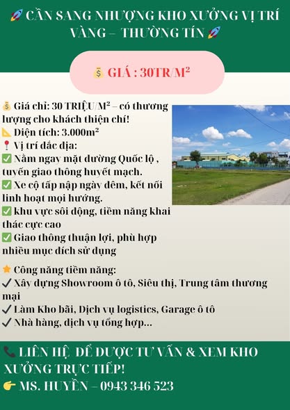 🚀 CẦN SANG NHƯỢNG KHO XƯỞNG VỊ TRÍ VÀNG – THƯỜNG TÍN 🚀 - Ảnh chính