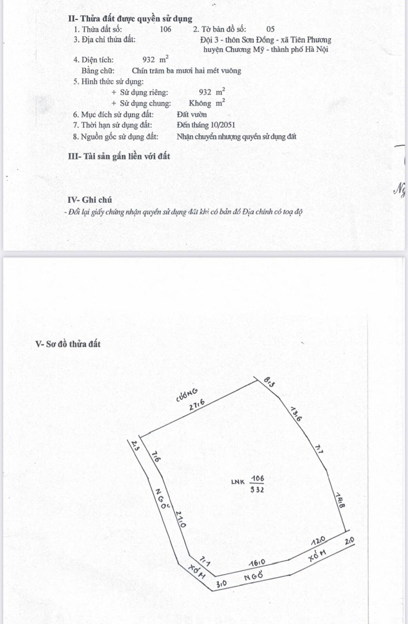 CHÍNH CHỦ BÁN SIÊU PHẨM 932M TẠI TIÊN PHƯƠNG-CHƯƠNG MỸ-HÀ NỘI - Ảnh 2