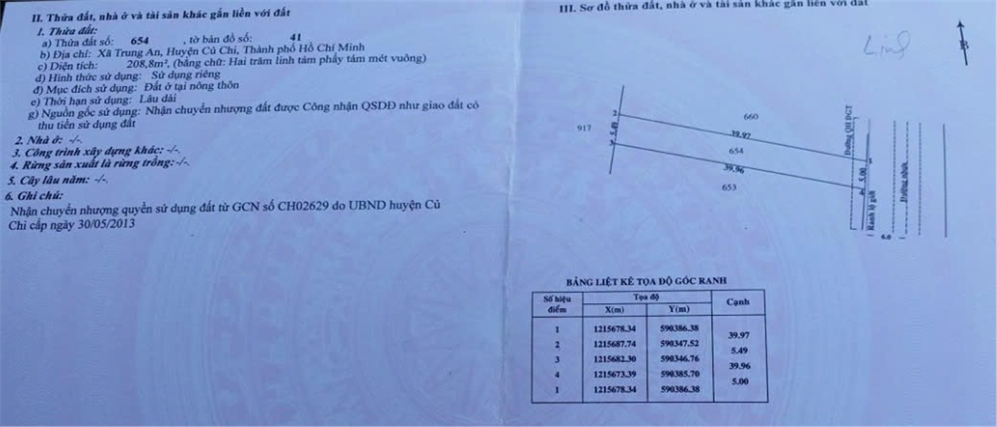 Bán đất ngã ba Bàu Trâm, Nguyễn Thị Minh Xã Trung An, Củ Chi 208,8 m2 - 3.45 tỷ - Ảnh 1
