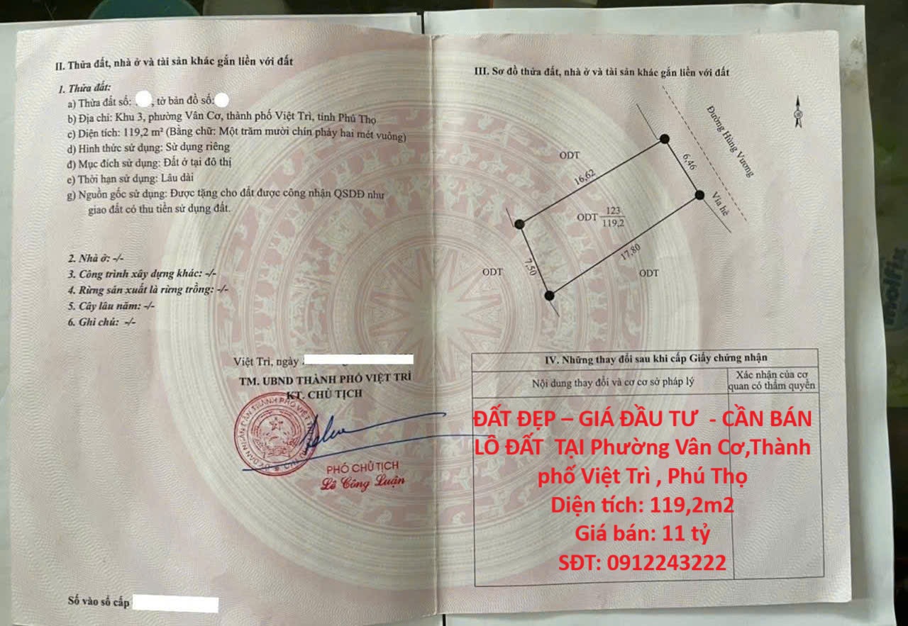 ĐẤT ĐẸP – GIÁ ĐẦU TƯ  - CẦN BÁN LÔ ĐẤT  TẠI Phường Vân Cơ,Thành phố Việt Trì , Phú Thọ - Ảnh chính