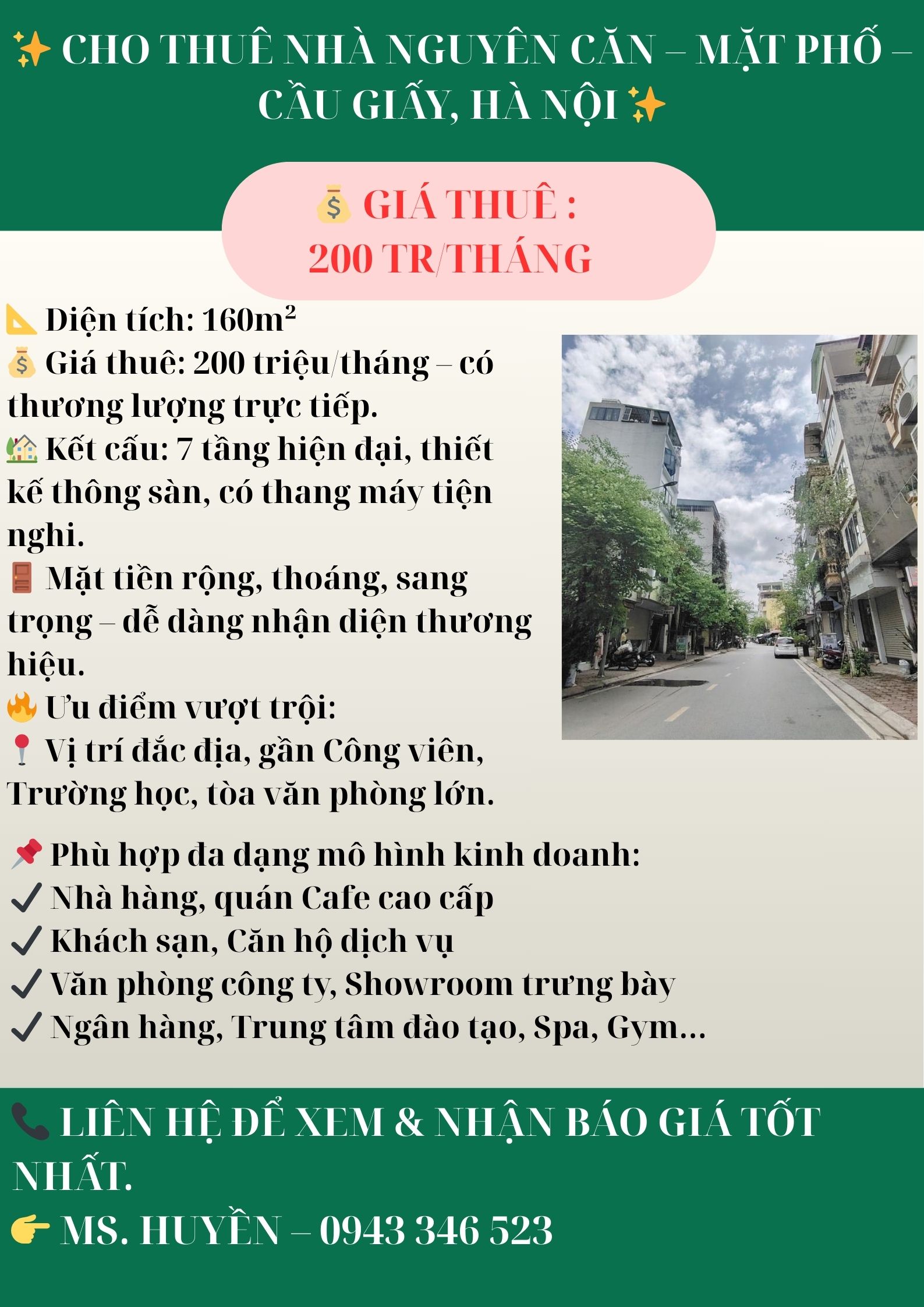 ✨ CHO THUÊ NHÀ NGUYÊN CĂN – MẶT PHỐ – CẦU GIẤY, HÀ NỘI ✨ - Ảnh chính
